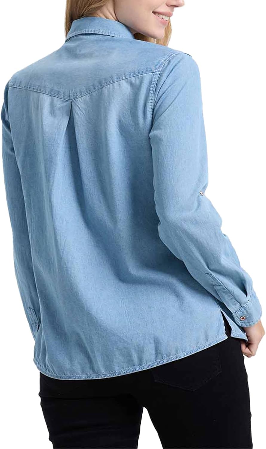 FASHIONSPARK Women's Denim Shirt Button Down Long Sleeve Tops Basic Jean Casual Shirts with Pockets - Image 3