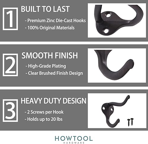 Miniatura 8 de Gancho para sombrero de abrigo, diseño antiguo, color negro aceitado, paquete de 5