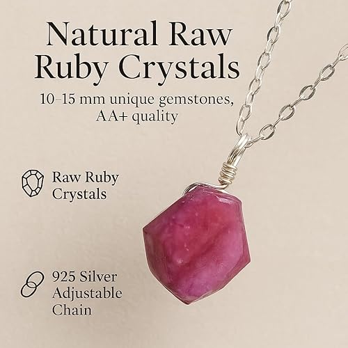 Miniatura 3 de Collar de cristal de piedra natal crudo para mujer, colgante de plata de ley 925 hipoalergénico, cadena de plata ajustable de 16 + 2 pulgadas