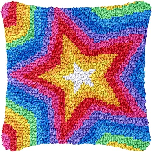 Image of Puzamen Latch Hook Pillow Kits for Adults 17 * 17IN Latch Hook Kit | 43*43cm Pillow Cover Making Kit Crochet Craft with Pre-Printed Canvas & Precut Yarn and 2 Hook Tools for Christmas Gift