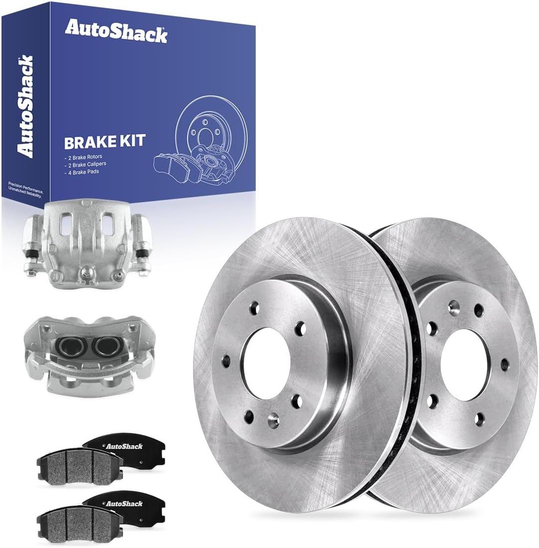 AutoShack Front Vented Brake Rotors + Ceramic Pads + Calipers 8-PC Brake Kit Replacement for 2007-2009 Chevrolet Equinox 2008-2010 Saturn Vue 2012-2015 Chevrolet Captiva Sport 11.65" (295.9 mm)