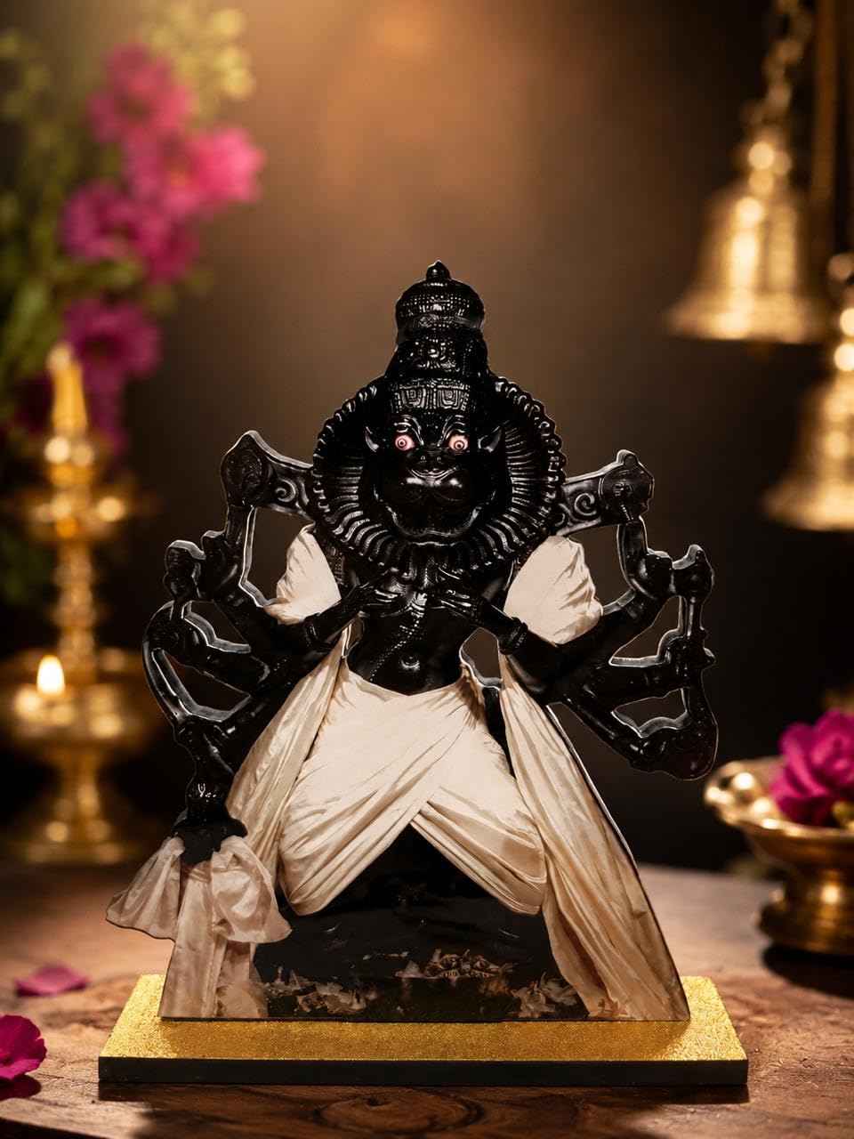 Narasimha Idol Statue, Black Resin with White Dhoti-image-22