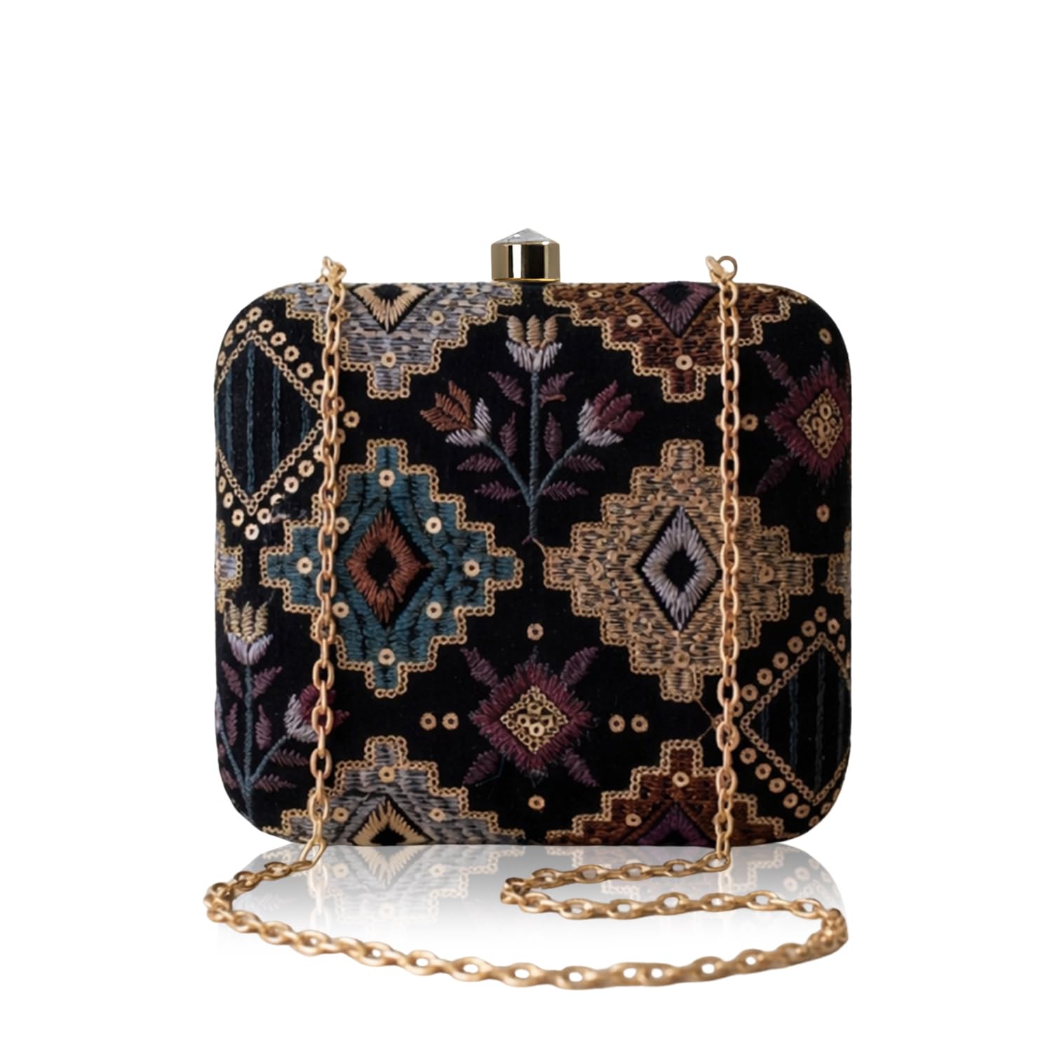 artklim Elegant Embroidered Box Clutch Bag for Women with Detachable Strap-picture-38
