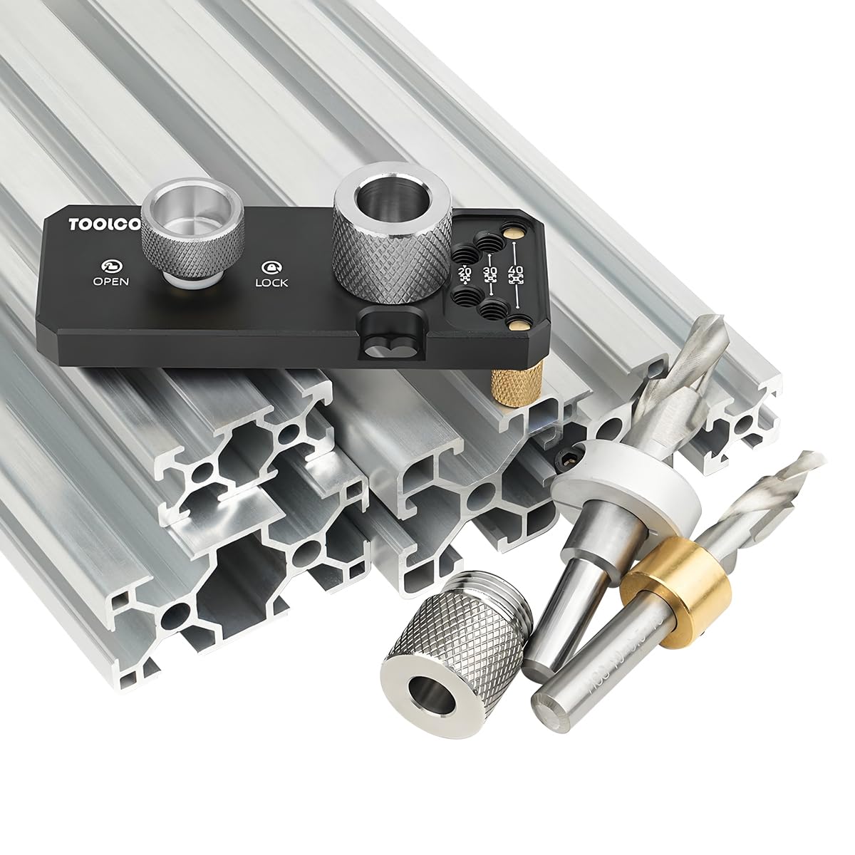 TOOLCOOL Aluminum Profile Drill Guide Access Hole Drill Jig with M6 and M8 Step Drill Bits for 20 30 40 Series European Standard Aluminum Extrusion Profile