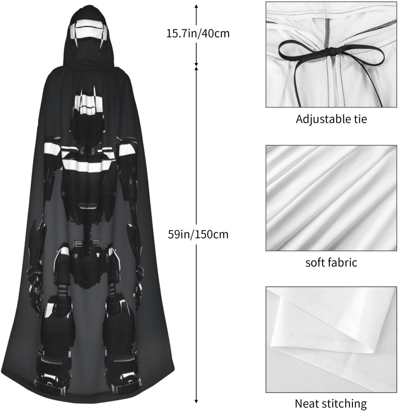 Black robot print Halloween Hooded Robe Cloak for Adult Men Women Wizard Vampire Knight Fancy Cape Costume