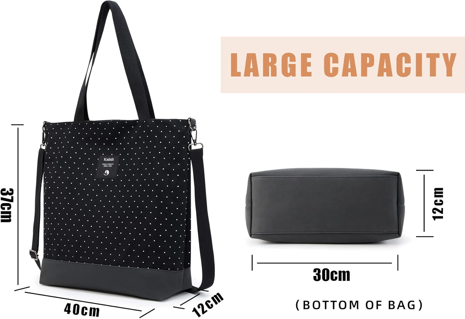 KALIDI Dameshandtas, canvas, shopper, schoudertas, casual, groot, voor