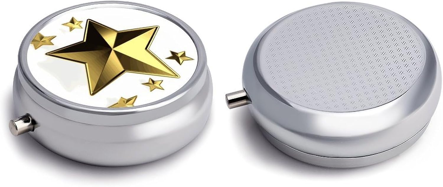 Round Silver Pill Box Small Pill Case for Purse and Pocket 3 Compartment image 3