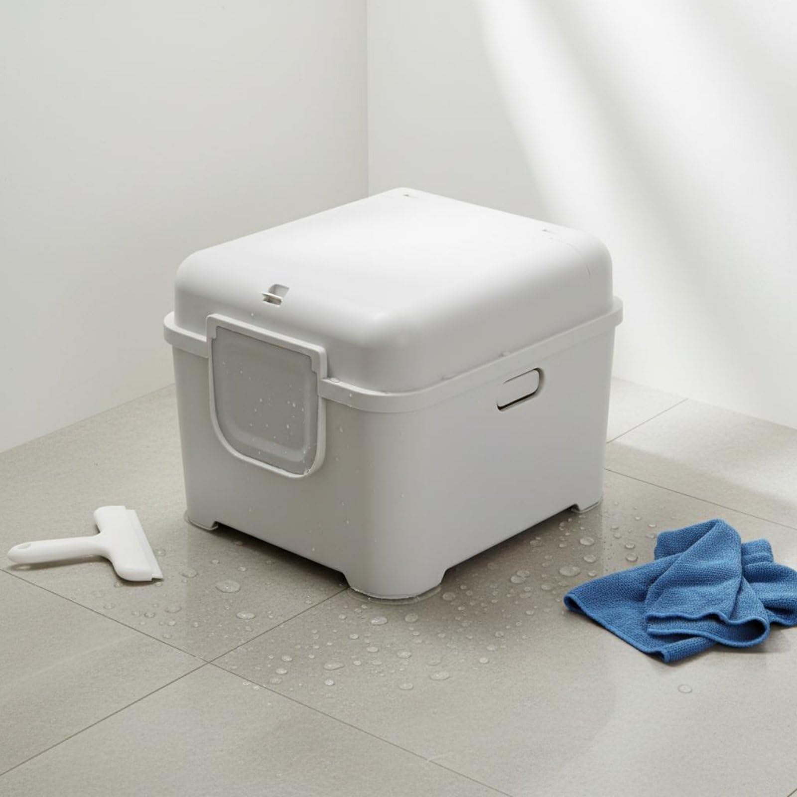 Inodoro para Gatos Recipiente Sanitario Arenero Caja Hermética con Diseño Cerrado Amplia Entrada y Filtro Que Ayuda a Contener Olores Adecuado para el, Azul Cielo