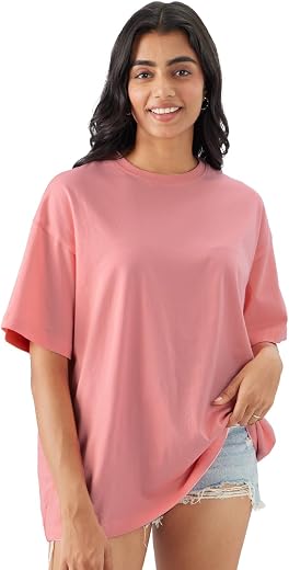 The Souled Store Solids: Women and Girls Short Sleeve Round Neck Cotton Oversized T-Shirts