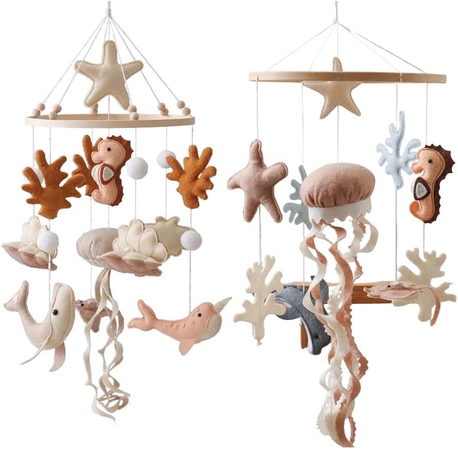 Baby Crib Mobile for Boys Girl Ocean Nursery Mobile Baby Mobile with Seahorse Handmade Ceiling Mobile Gift for Christmas