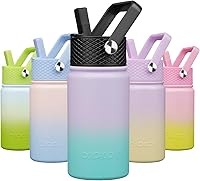 Vista 34 de BJPKPK Botella de agua aislada con tapa con pajilla, botellas de agua de metal de acero inoxidable de 15 onzas, botellas de agua reutilizables a