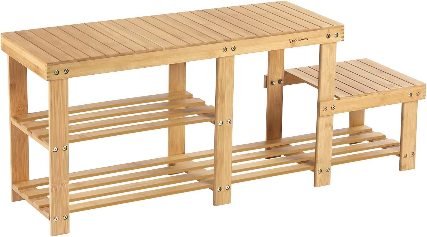 Amazon.com: SONGMICS 2-Tier Shoe Bench Boot Organizing Rack Entryway ...