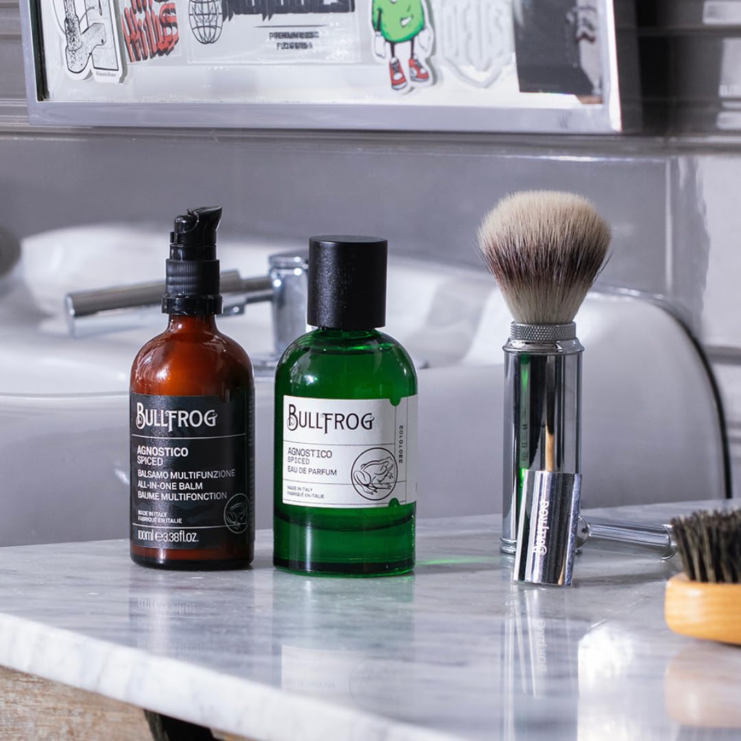 Bullfrog - Agnostique Spiced Baume Multifonction Barbe et Cheveux, crème baume à l’anis, poivre rose et gingembre, nourrit, hydrate, apaise la peau, protège contre les irritations, 100 ml