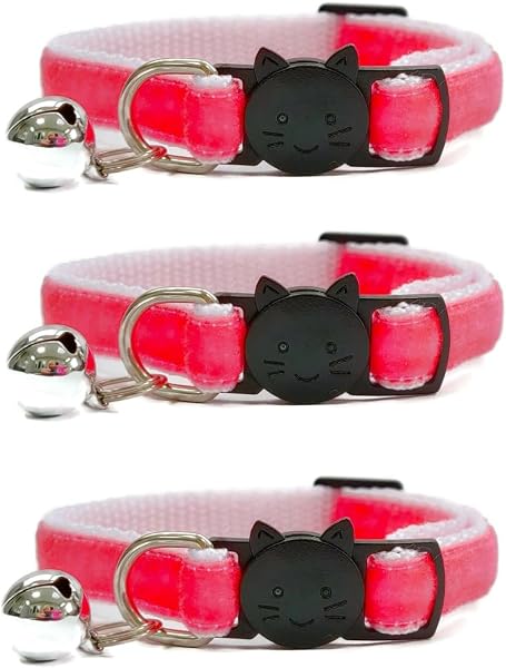 Velvet Cat Collars with Bell | Quick Safety Release Breakaway Buckle | Handmade in the UK | Available in Cat & Kitten Size | Baby Pink Velvet - 1