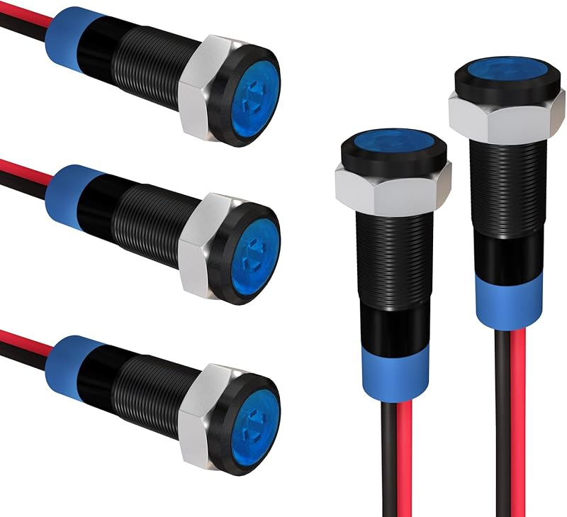 Luz indicadora LED APIELE 6 mm 12–24 V AC/DC azul IP65 com fio – Pacote com 5