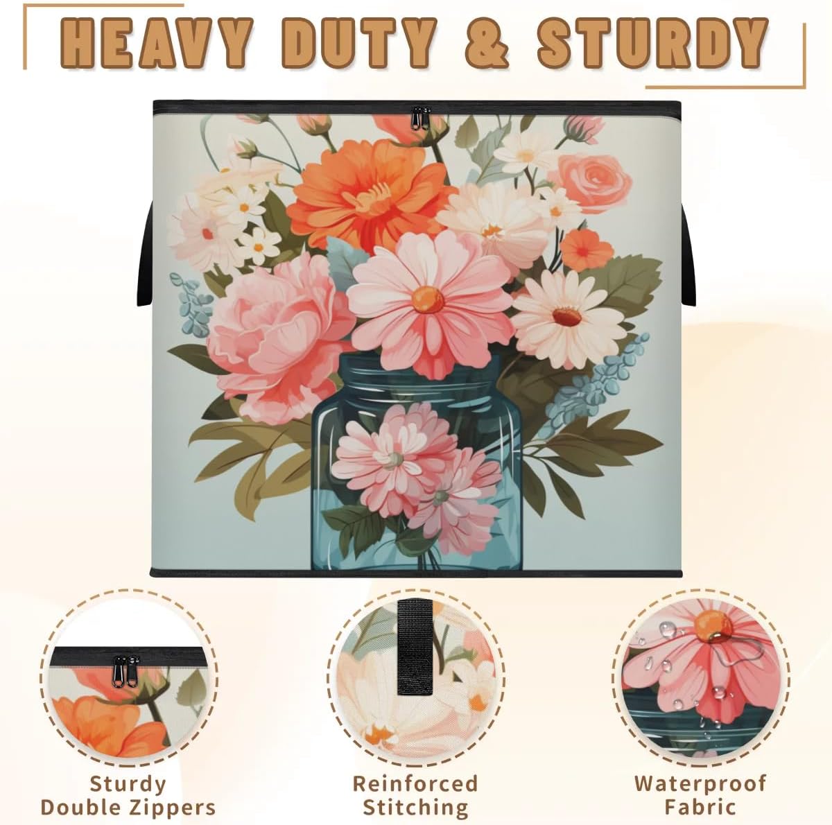 Honeybaby 214L Extra Large Comforter Storage Bag Jar Flowers Leaves Storage Totes with Lids Waterproof Closet Organizer Folding Blanket Storage Bags for Clothes Bedding Pillows