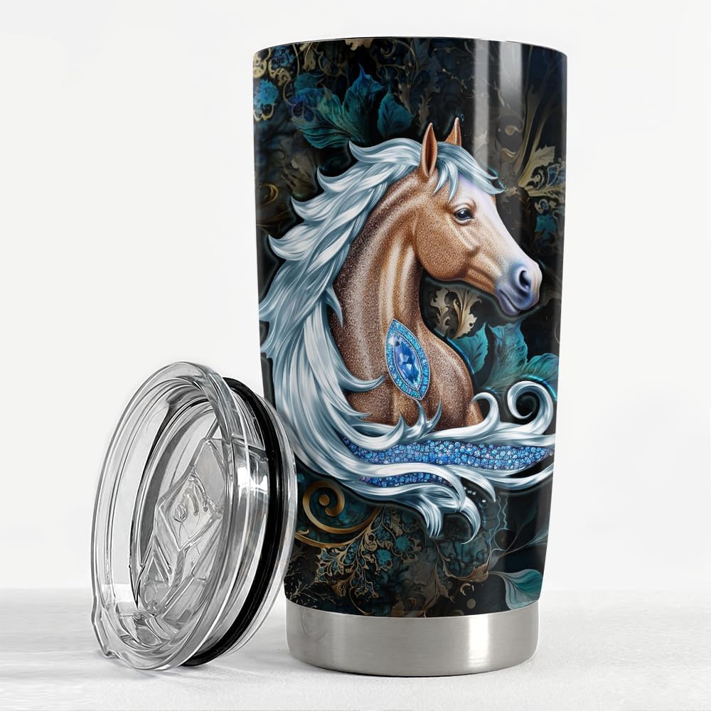 SANDJEST Horse Tumbler 20oz Horse Jewelry Drawing Style Gifts for Women Girl Stainless Steel Insulated Tumbler Coffee Travel Mug Cup Gift for Birthday Christmas - Image 3