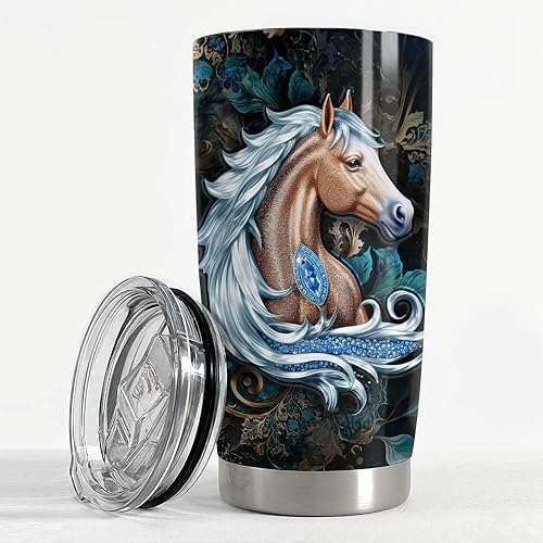 Miniatura 3 de SANDJEST Vaso de caballo de 20 onzas con diseño de caballos, joyería de caballos, regalo para mujeres y niñas, vaso aislado de acero inoxidable,