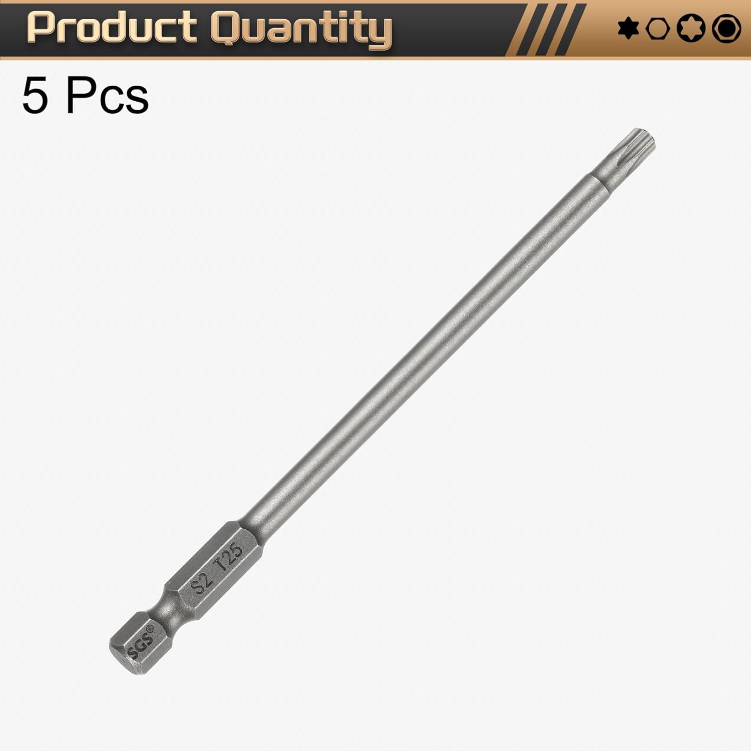 HARFINGTON 5pcs T25 Torx Head Screwdriver Bit 1/4" Hex Shank 4.3" (110mm) Long Magnetic No Hole Tip Tamper Proof 6 Point Star Screw Driver Drill Bits S2 Steel Industrial Power Screwdrivers