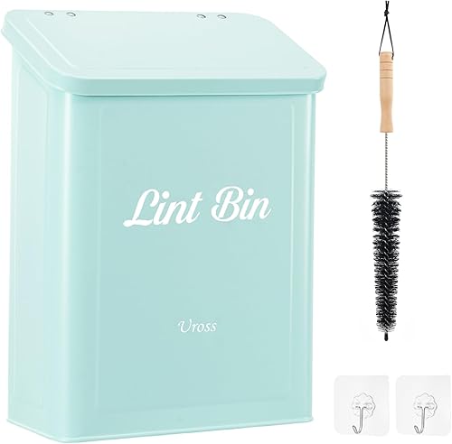 Miniatura 1 de Uross Contenedor magnético de pelusa con cepillo para pelusas, soporte de metal montado en la pared para secadora con tapa, elegante decoración de