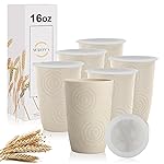 Wrova Wheat Straw Cups with Silicone Covers 16oz Set of 6 - Alternative Plastic Cups Microwave & Dishwasher Safe - Plastic Drinking Cups Unbreakable for Kids - Beige