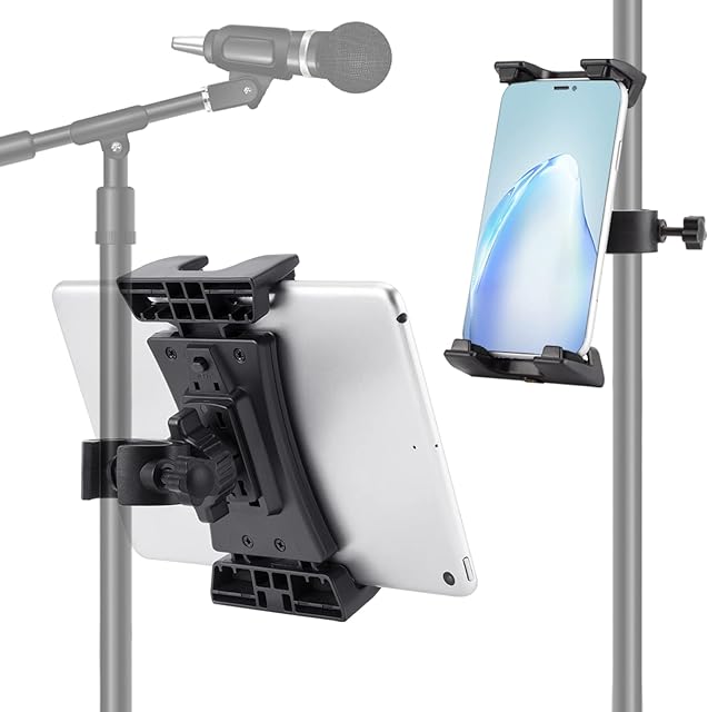 Microphone Stand Tablet Holder, Portable iPad Mic Stand Mount, Universal Tablet Music Stand Holder Compatible with iPad Mini Air Pro 4.7-12.9
