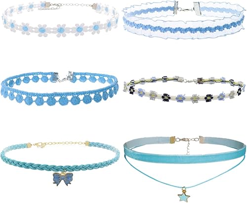 Nova&Aria Chokers Set For Women Heart Choker Necklaces Flower Pendant Velvet Cute Pink Turquoise Blue White Black Choker Necklace Christmas Colorful