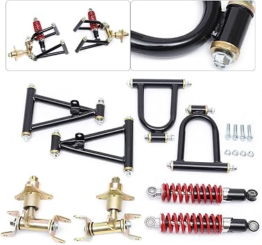 Front Suspension Arm Assembly Kit, 220mm Upper & Lower Swing Arm Suspension Shock Kit for DIY ATV Quad Bike Buggy Go Kart Parts