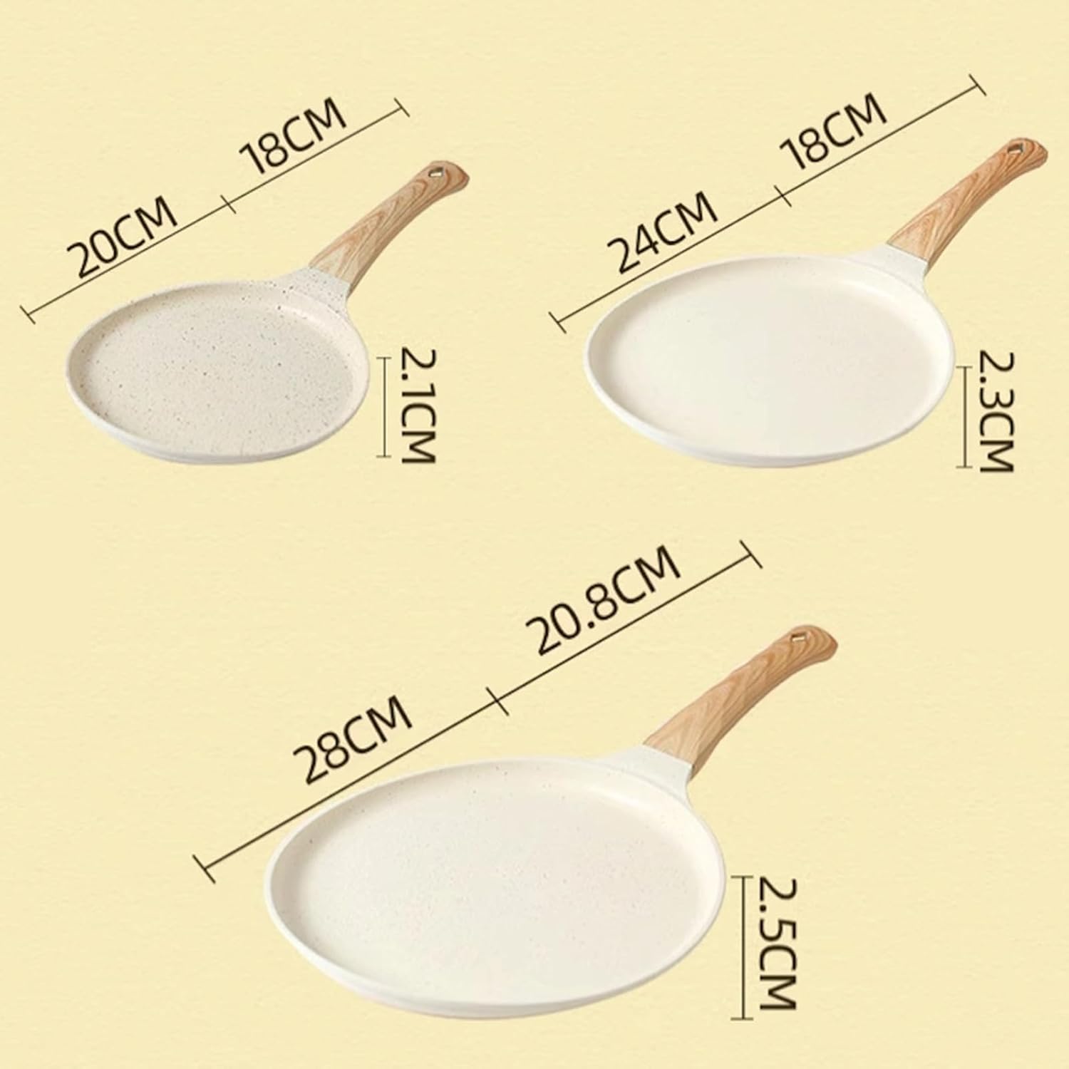 Granite-Coating Frying Pan for Pancake, Waffle, Tortilla, Taco, Non-Stick Pancake Pan, High Temperature Resistant Skillet Flat Pan with Anti-Scald Wood Handle White 28cm