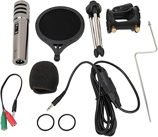 Miskall Sound Audio Condenser Microphone, 3.5mm Sound Studio Broadcasting Condenser Microphone with Bracket Anti-Spray Net Set