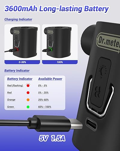 Miniatura 3 de Bomba de aire para inflables, bomba de colchón de aire recargable de 3600 mAh con luz de campamento de 4.8 kPa, inflado rápido, desinflado, mini