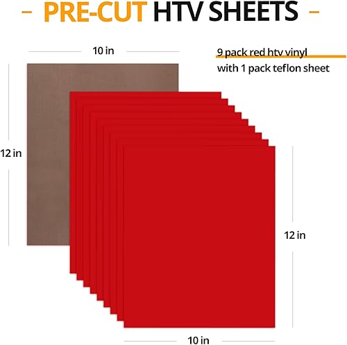Miniatura 2 de HTVRONT Paquete de 10 vinilos de transferencia de calor rojos de 12 x 10 pulgadas para camisetas, vinilo rojo para planchar para todas las máquinas