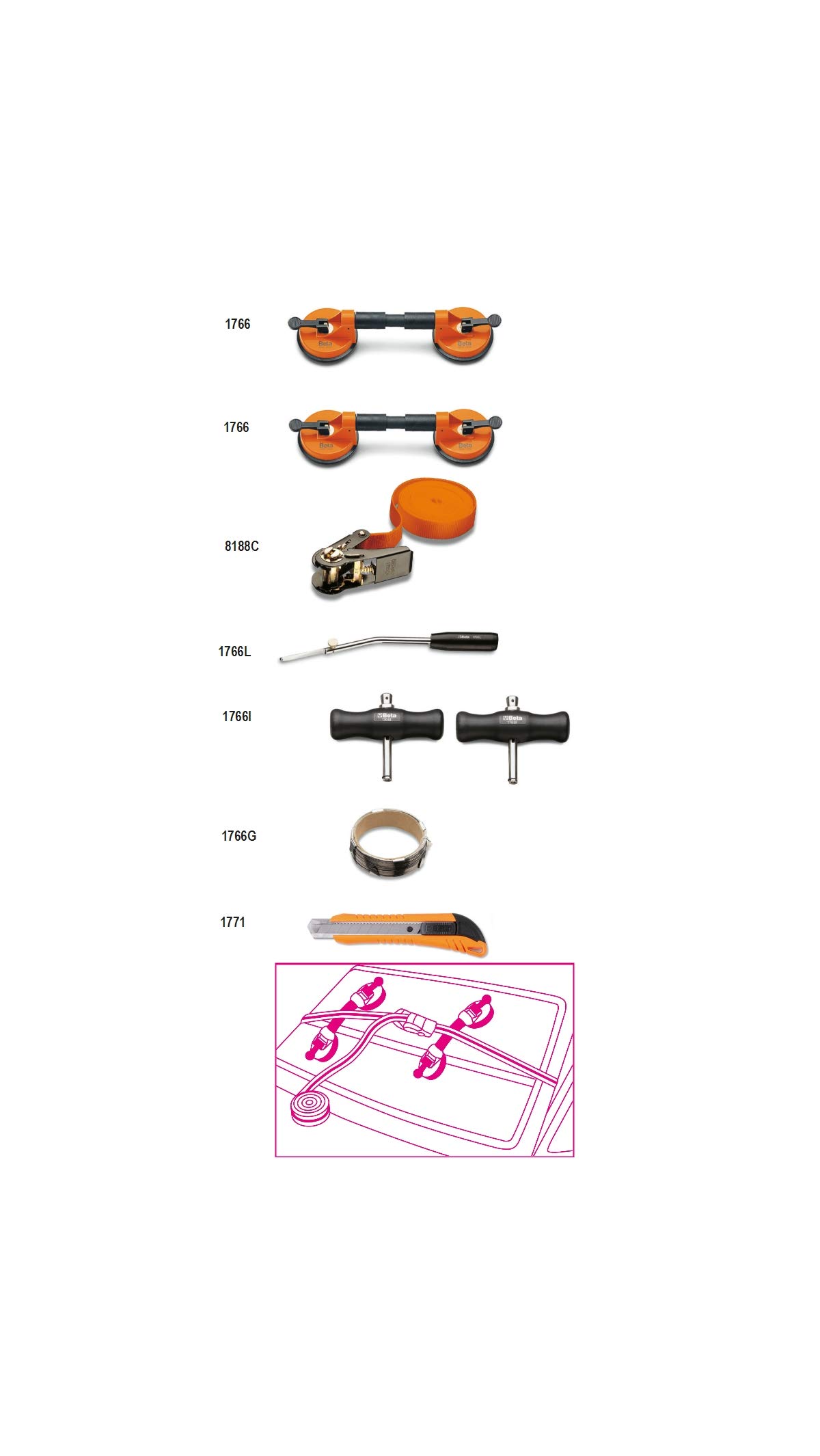 Outils pour vitres automobile Beta 1766/8 pour découpe nette de joint