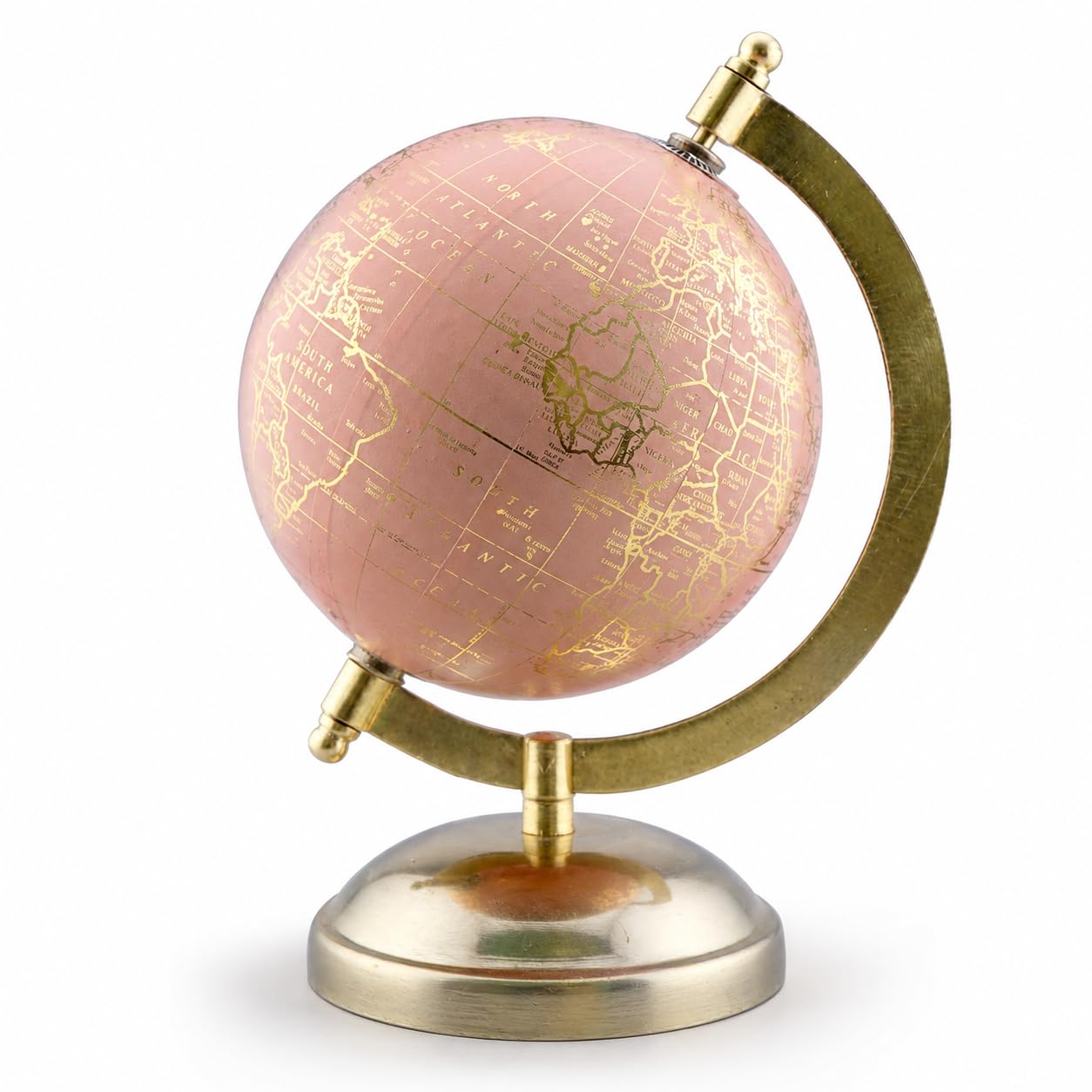 Exerz Pink Golden 13Cm Golden Pink Decorative Globe, Vintage World Map Desk Ornament With Metal Base Gift