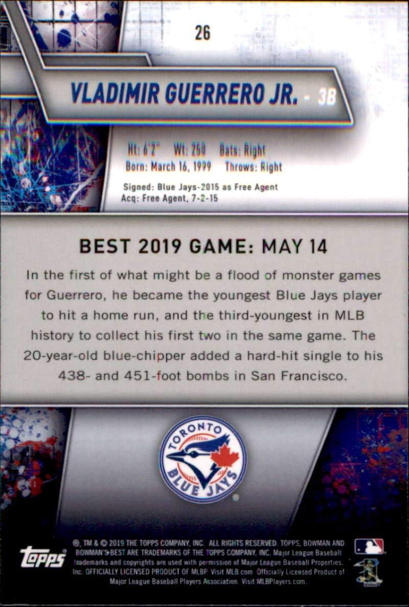 2019 Bowman's Best #26 Vladimir Guerrero Jr. Toronto Blue Jays Rookie Baseball Card