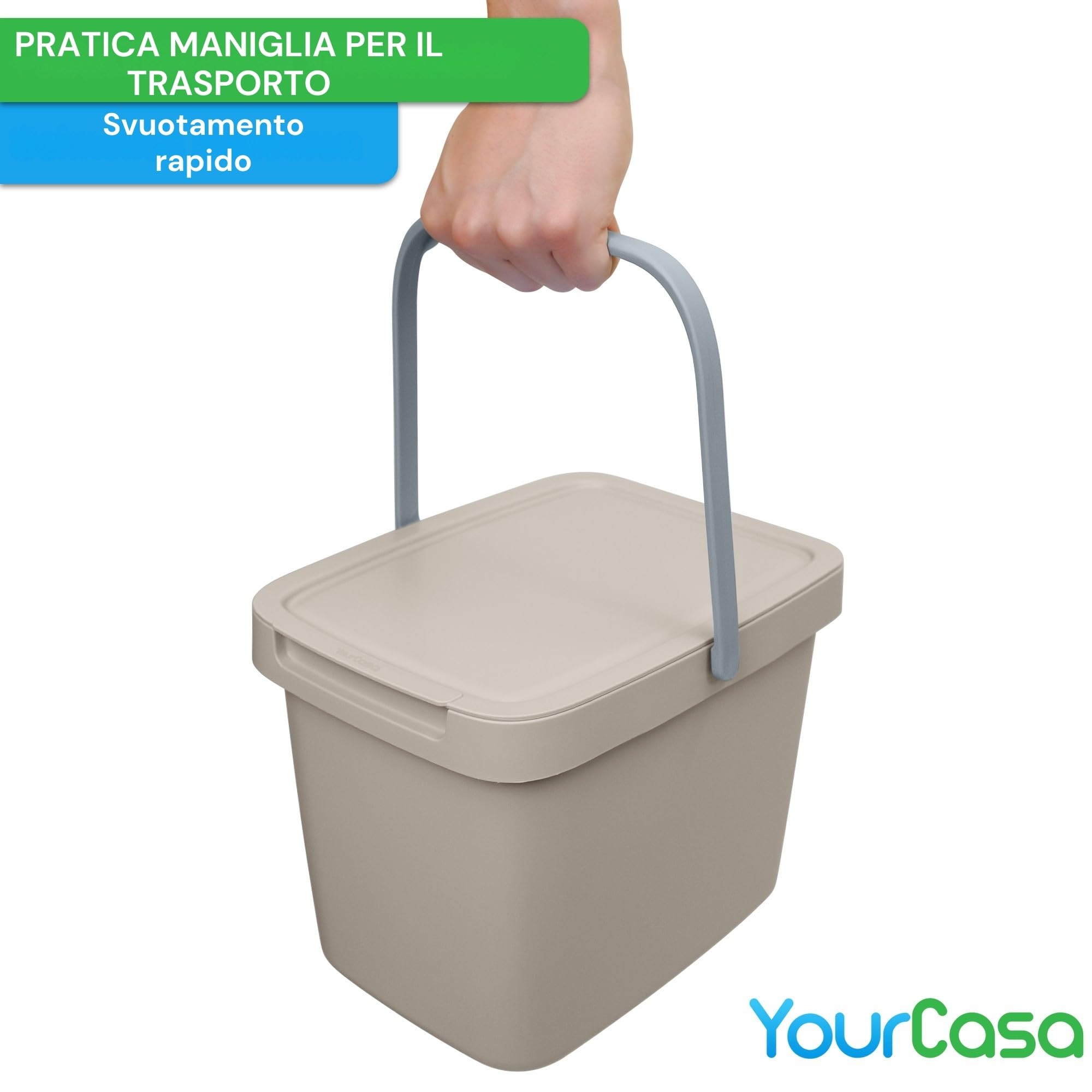 YourCasa® Pattumiera biologica da cucina – 6 l secchio per compost da cucina per tutti i giorni, contenitore per rifiuti biologici – con coperchio e gancio a parete – Pattumiera biologica piccola –