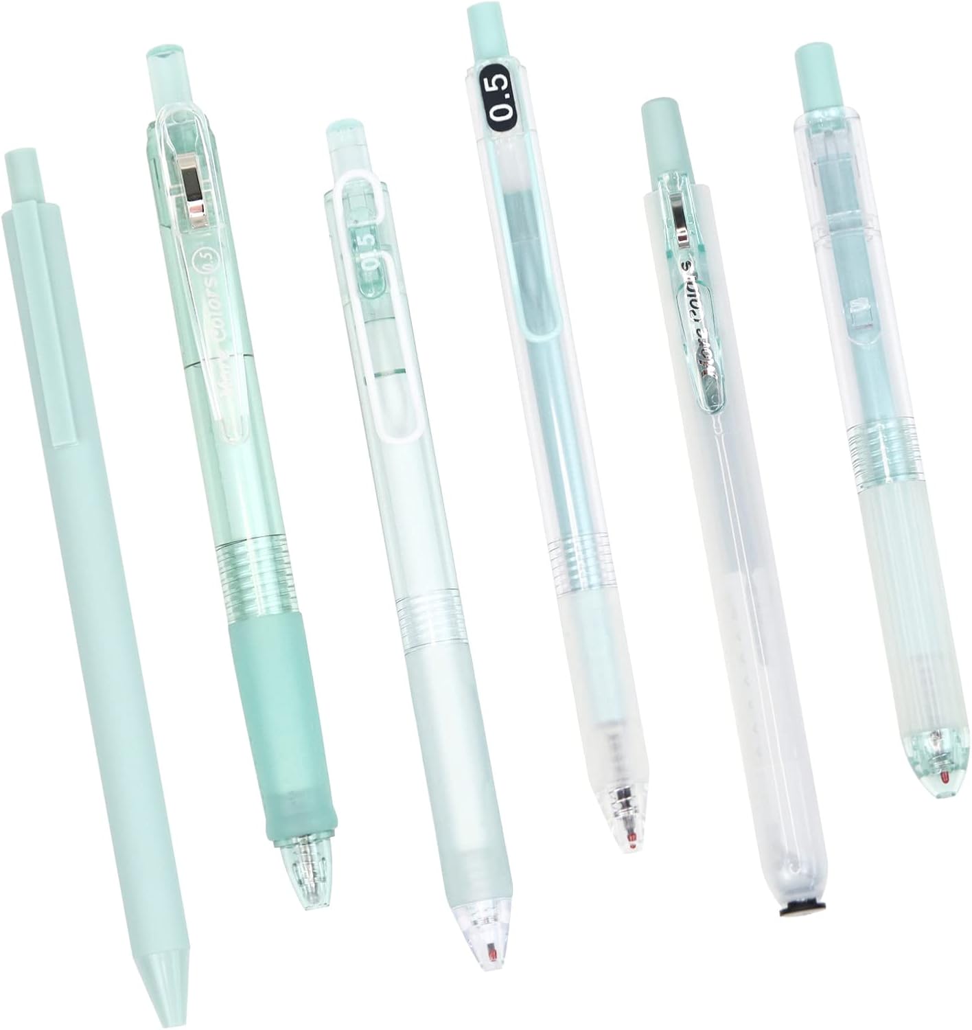 Buqoo Gel Pens Set, 5Pack Black Gel Pen Fine Point 0.5mm Retractable Gel Ink with 1Pack Color Highlighter for School Home Office (Green)