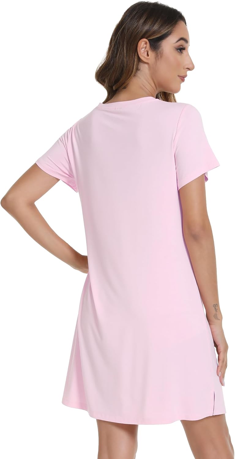 WiWi Nightgowns for Women Short Sleeve Sleepshirt Pajama Shirt Viscose from bamboo Soft Sleep Dress V-neck Nightshirt S-XXL - Image 2