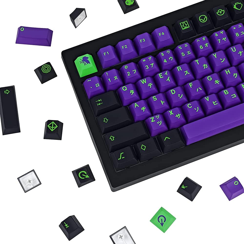 129 Teclas Dye Sub PBT Teclas para Teclado, Cherry Profile Morado y Verde Gaming Keycap para teclados (Teclas QWERTY con distribución Estadounidense)