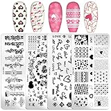 4 Pcs Nail Stamping Plate Valentine's Day Theme Heart Shape Rose Flowers Bows Love Envelope Nail Art
