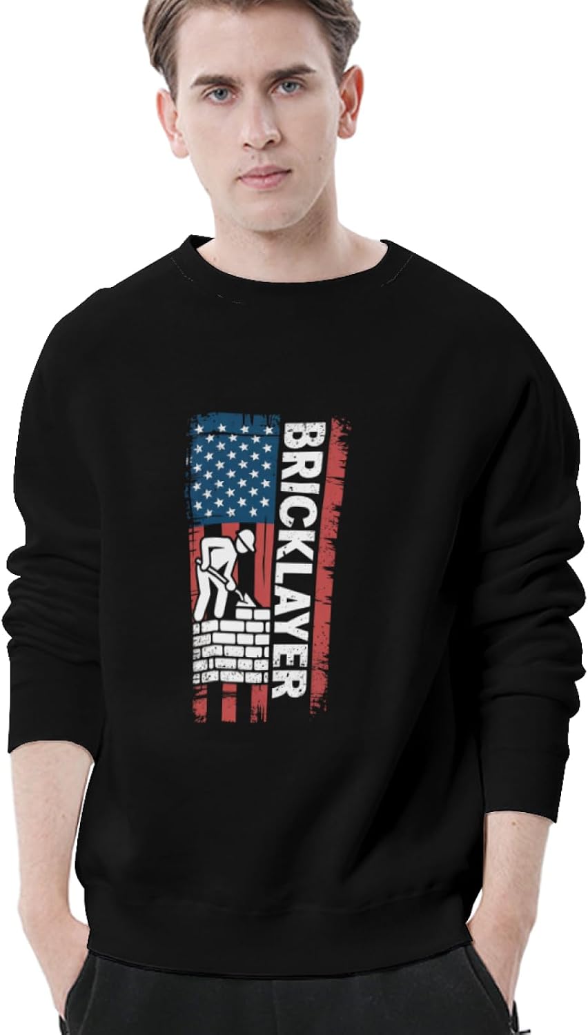 HEAPPER Bricklayer American USA Flag Men Women Lightweight Crewneck Sweatshirt