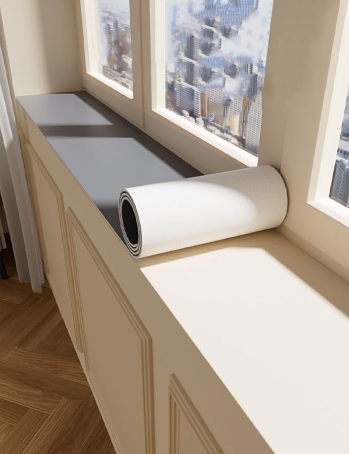 Aeovot Decorative Waterproof Mat for Windowsill, 3.5mm Foam Anti-Slip Window-Sill Protector Mat, Window Sill Cover From Dog Cat Scratching for Kitchen Balcony Reading Nook(Gray,200x35cm/78.7x13.8in)