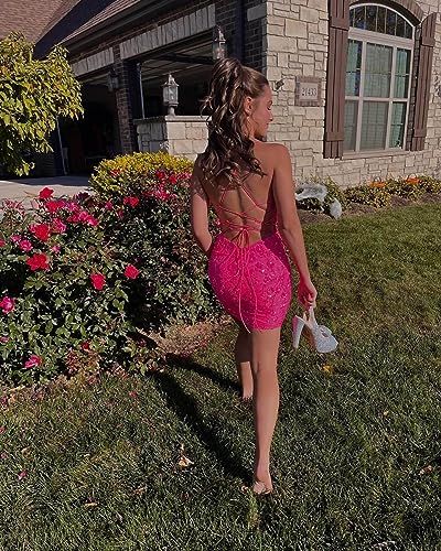 MAGGCIF Sequin Homecoming Dresses Short Sparkly Tight Mini Formal Evening Cocktail Gowns with Slit3