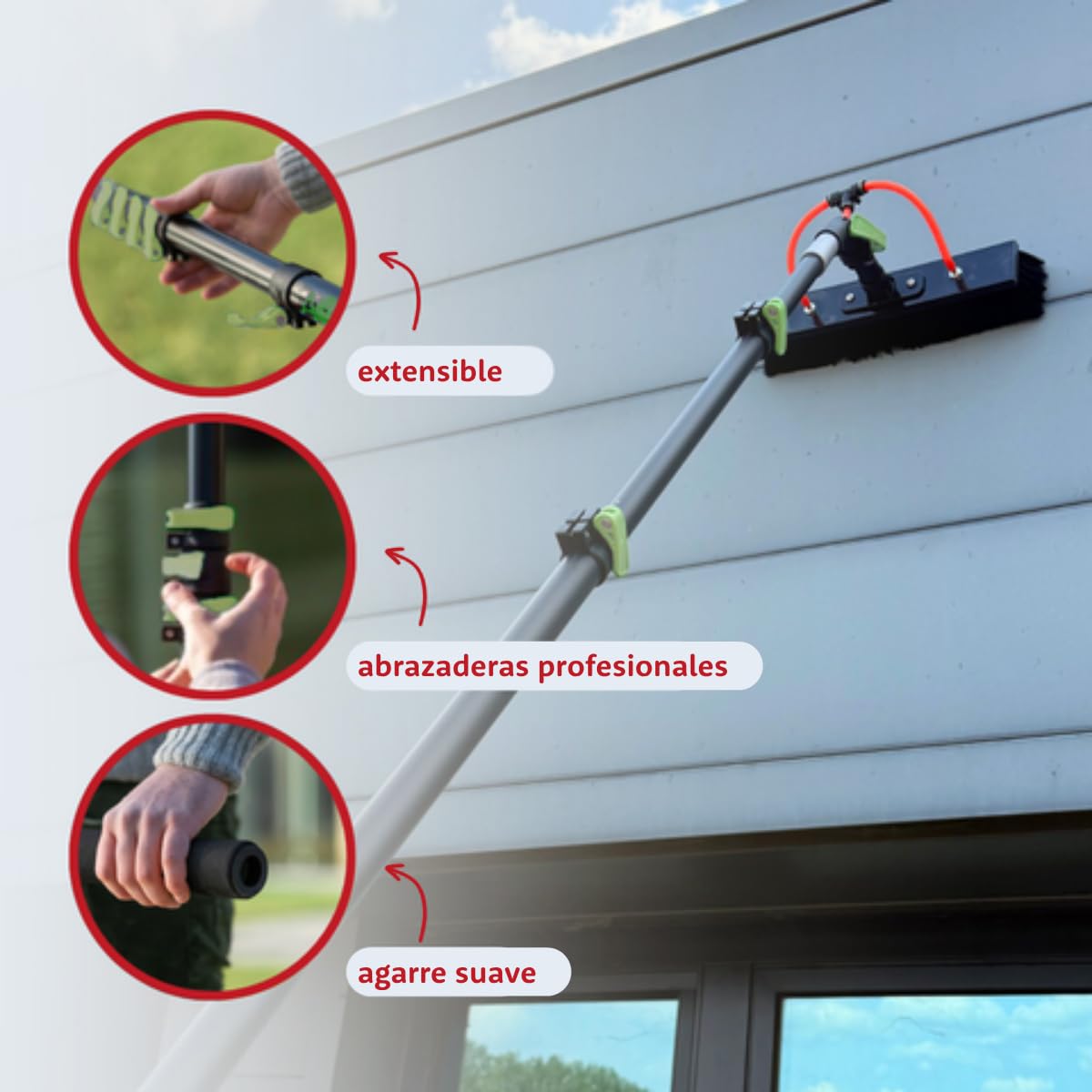 Rori Barra telescópica extensible hasta 7 m – Limpieza sin esfuerzo de ventanas, techos y fachadas a alturas seguras