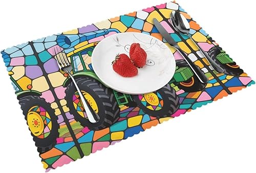 Miniatura 17 de Rectangular Placemats Set of 4, Heat Resistant Ice Cubes Printed Kitchen Dining Table Mats Ice Cubes,Black Eagle,Tractor verde,Little