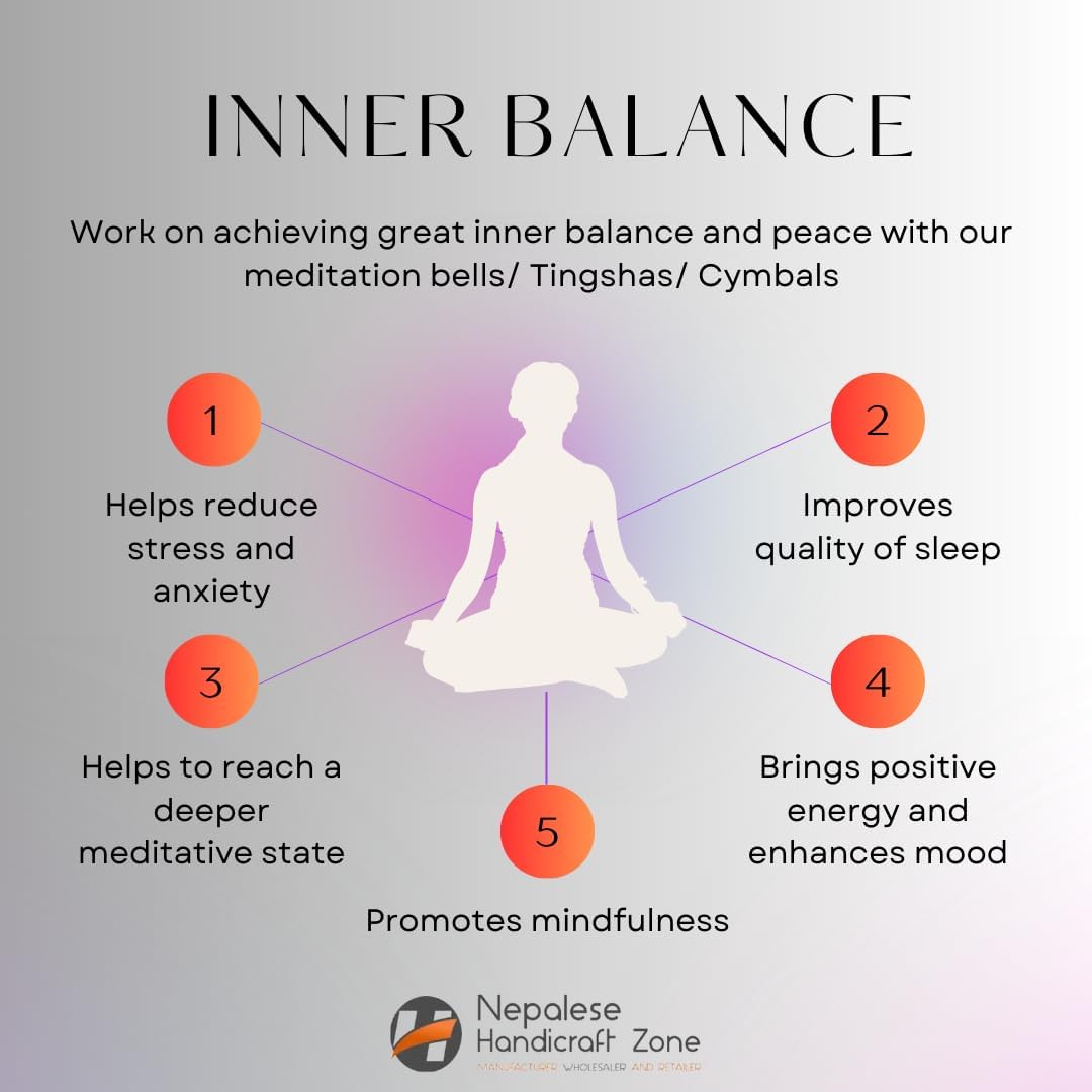 NHZ Tingsha Tibetan Meditation Bell/Finger Cymbals with free Silk Case (3.2" Golden Color Plain)