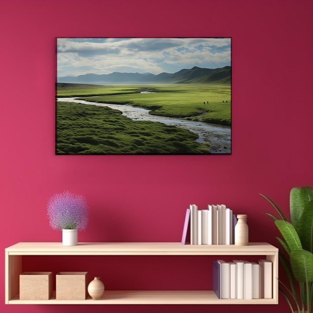 Canvas for Living room. Verdant Serenity: Tranquil Vistas and the Grandeur of Nature, 27 x 18 inch Canvas Wall Art - Ready to Hang