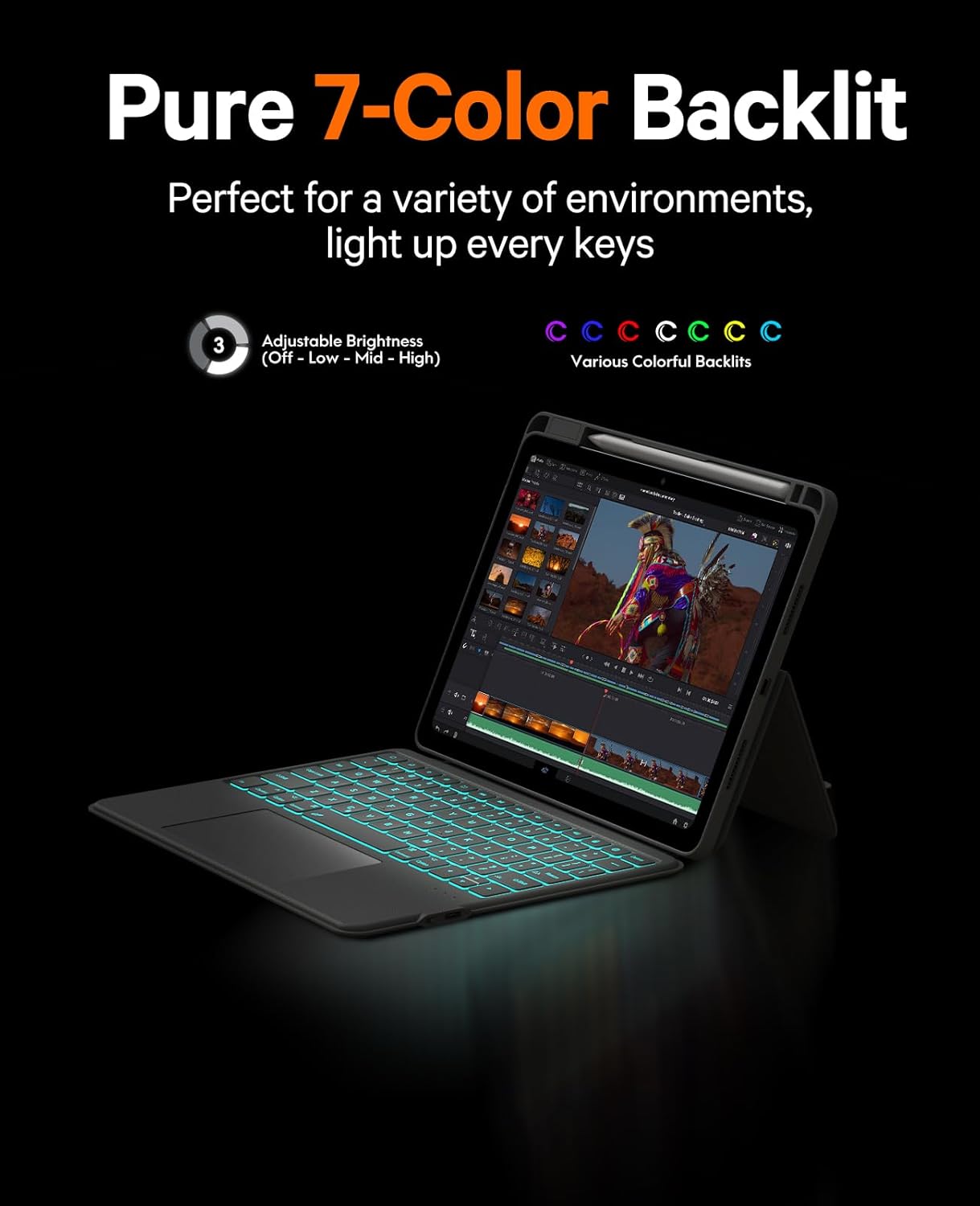 CHESONA Rugged Keyboard Case for iPad (A16) 11th 2025/10th Generation 10.9-inch 2022, Smart Trackpad, 15°-180° Adjustable, Portrait/Landscape, Magnetic Backlit Keyboard for iPad (A16) 11th/10th, Grey - Image 6