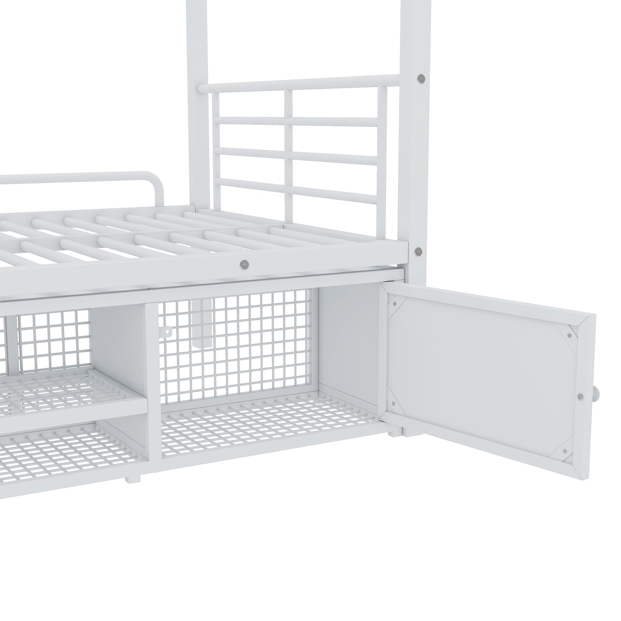 Litera doble, zapatero abierto, armario de almacenamiento de dos puertas, adecuado para niños y adolescentes, con escalera lateral y barandilla de seguridad, hierro forjado, sin colchón, 90 x 200 cm