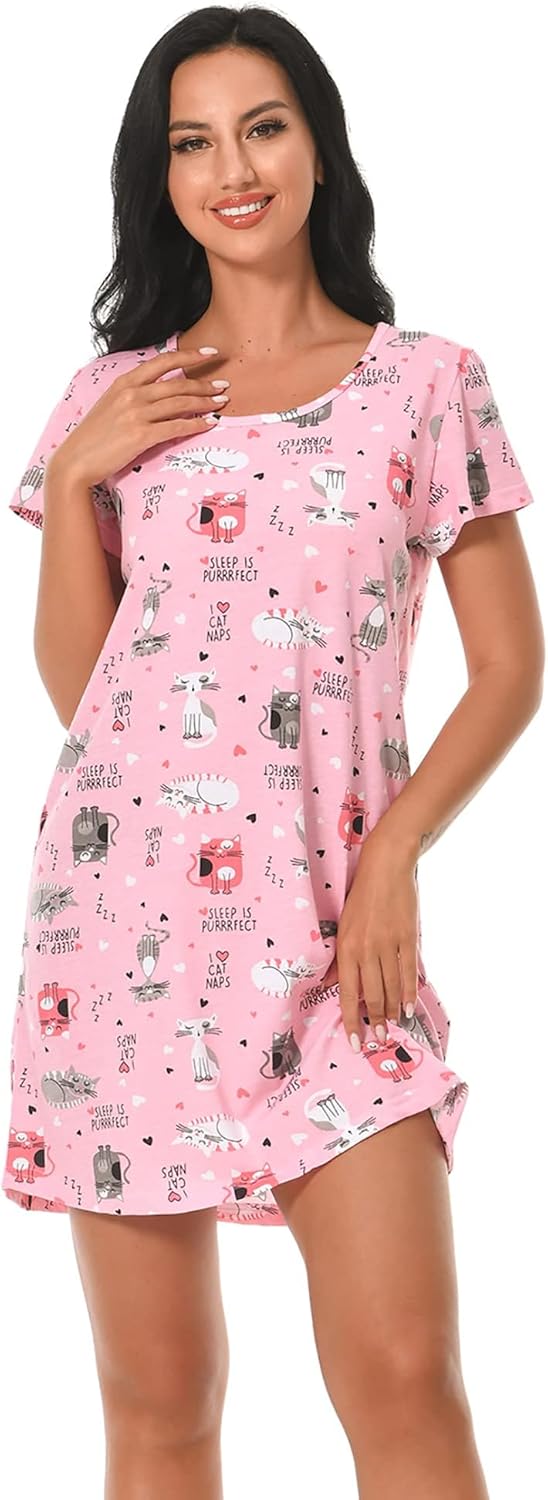 3 Pack Nightgowns for Women Soft Cotton Short Sleeve Night Shirts Womens Print Sleep Shirts Sleepwear - Image 4